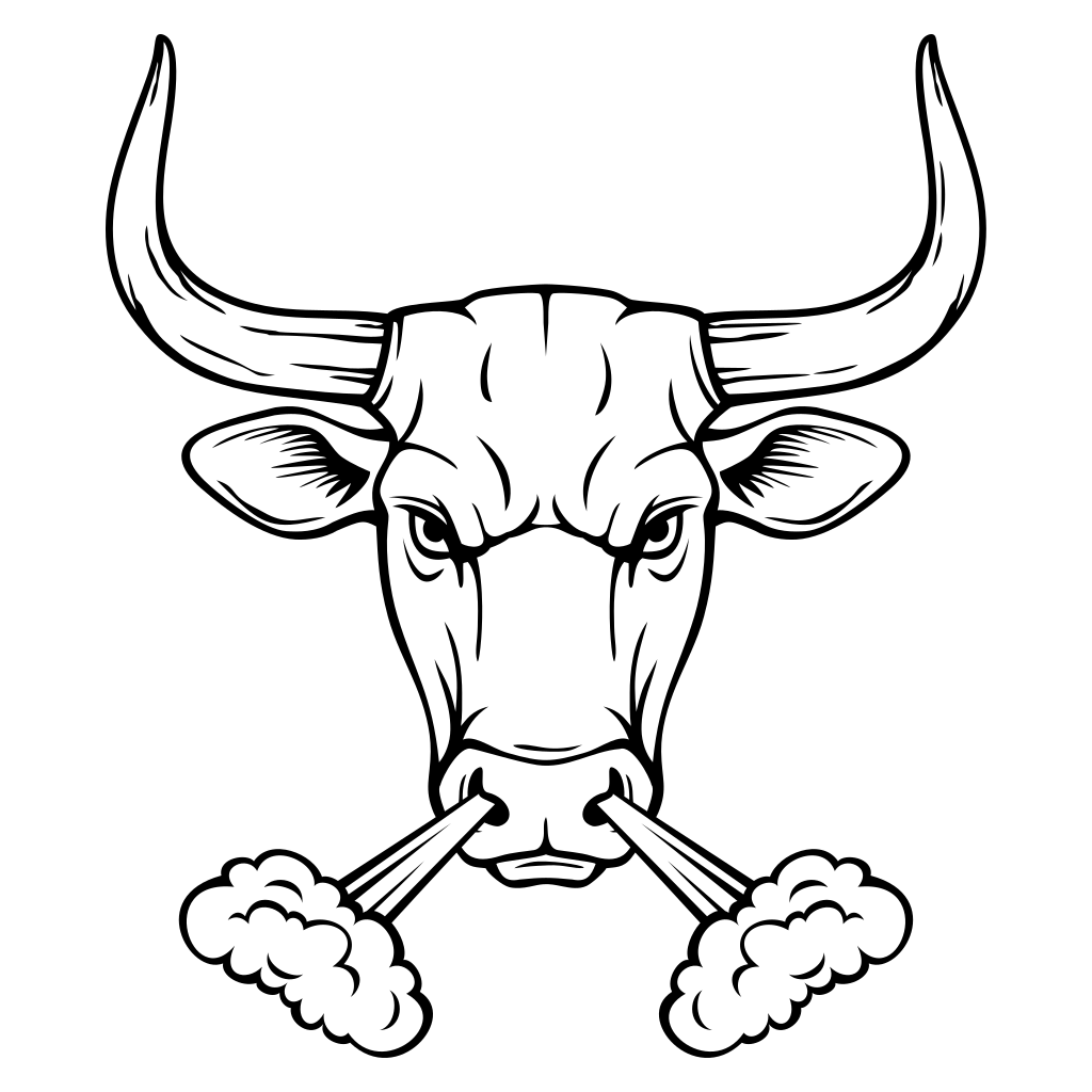 Bold black and white angry bull design for cutting