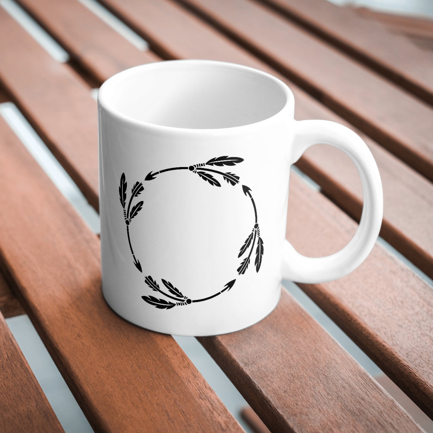Creative round frame design featuring arrows and feathers