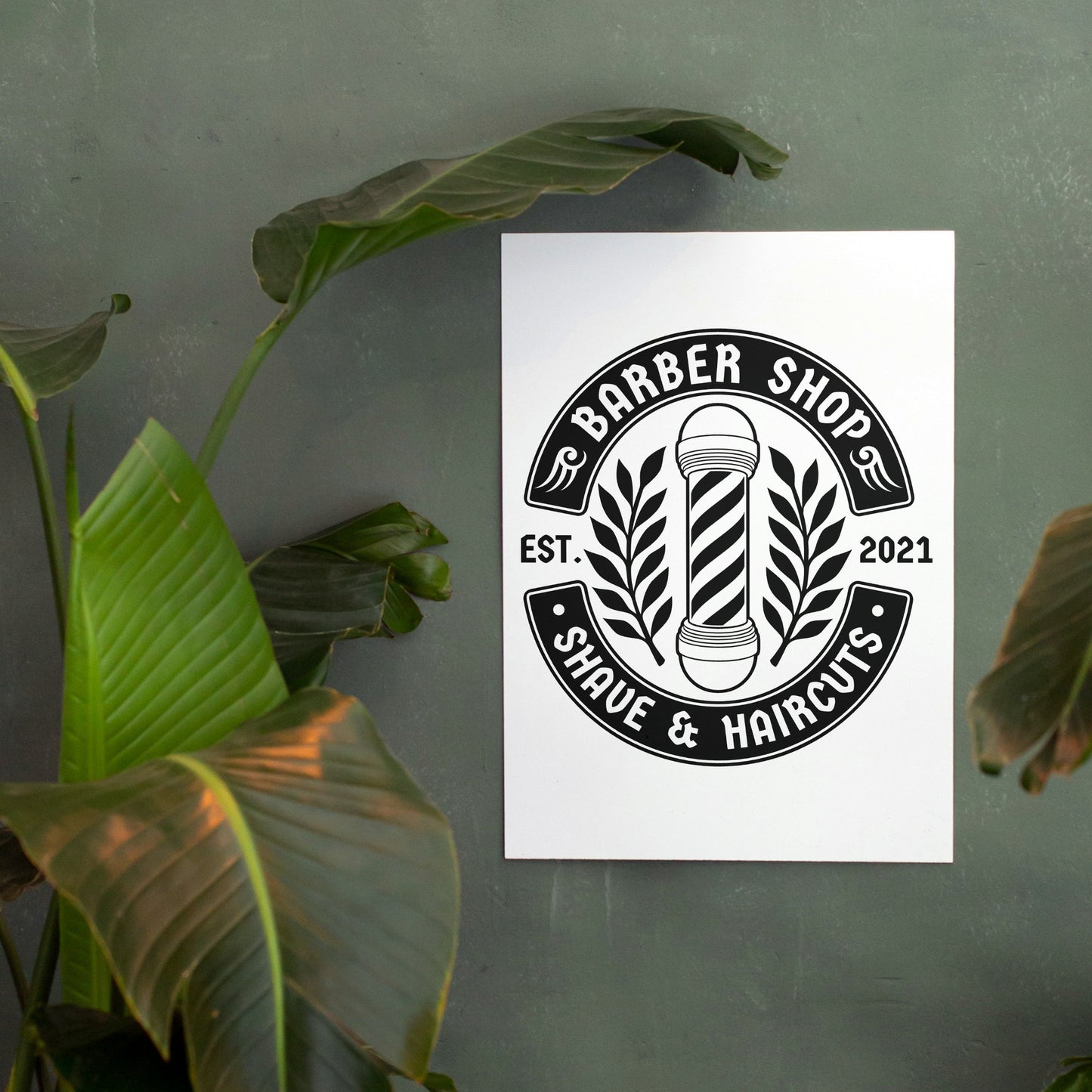 Creative black and white barber shop vector design for cutting