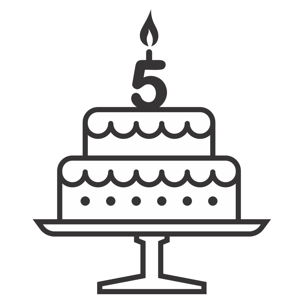 Celebrate 5 years with a fun cake-cutting design!