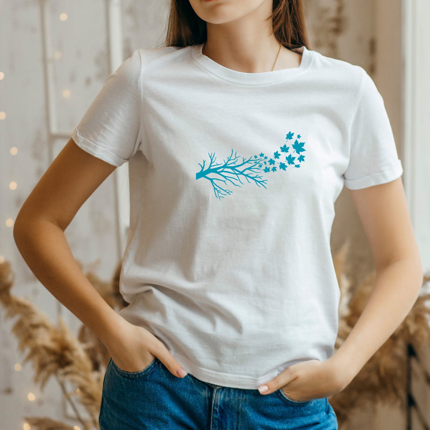 Elegant branch with falling leaves for artistic crafting