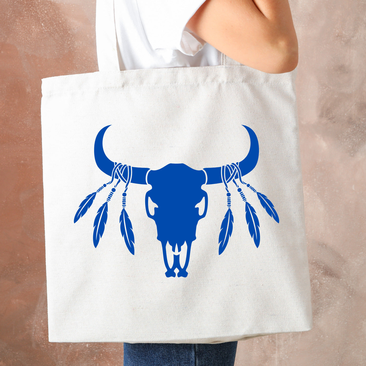 Intricate bull skull design with feathers for crafting