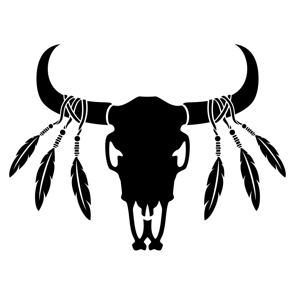 Intricate bull skull design with feathers for crafting