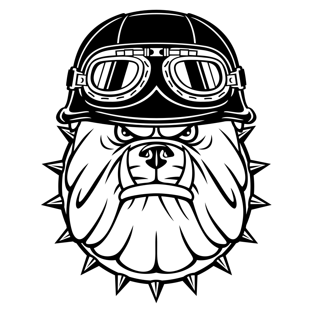 Cool bulldog design wearing aviator goggles and a helmet
