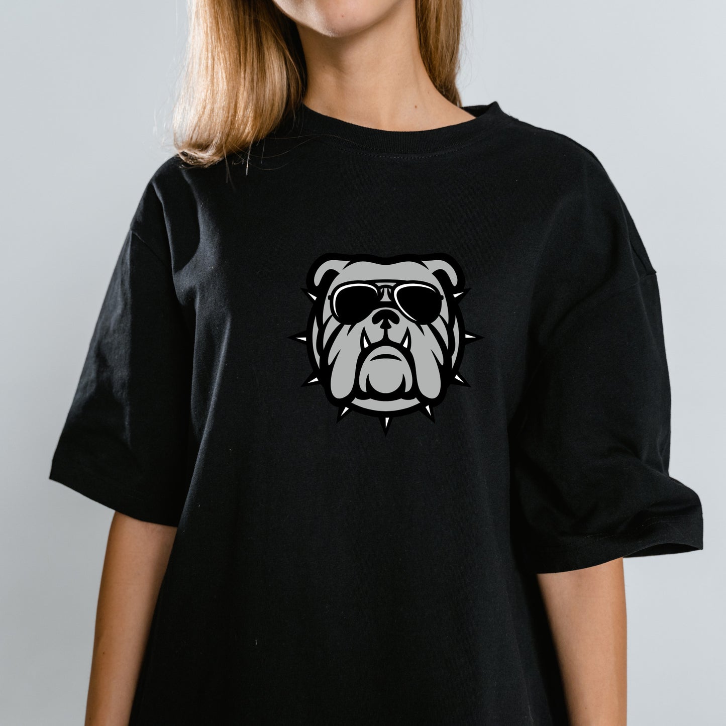 Cool bulldog head with sunglasses design for creative projects