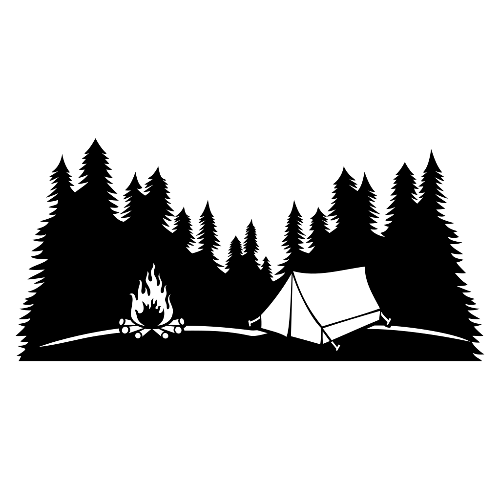 Camping in the wilderness with tent and roaring fire
