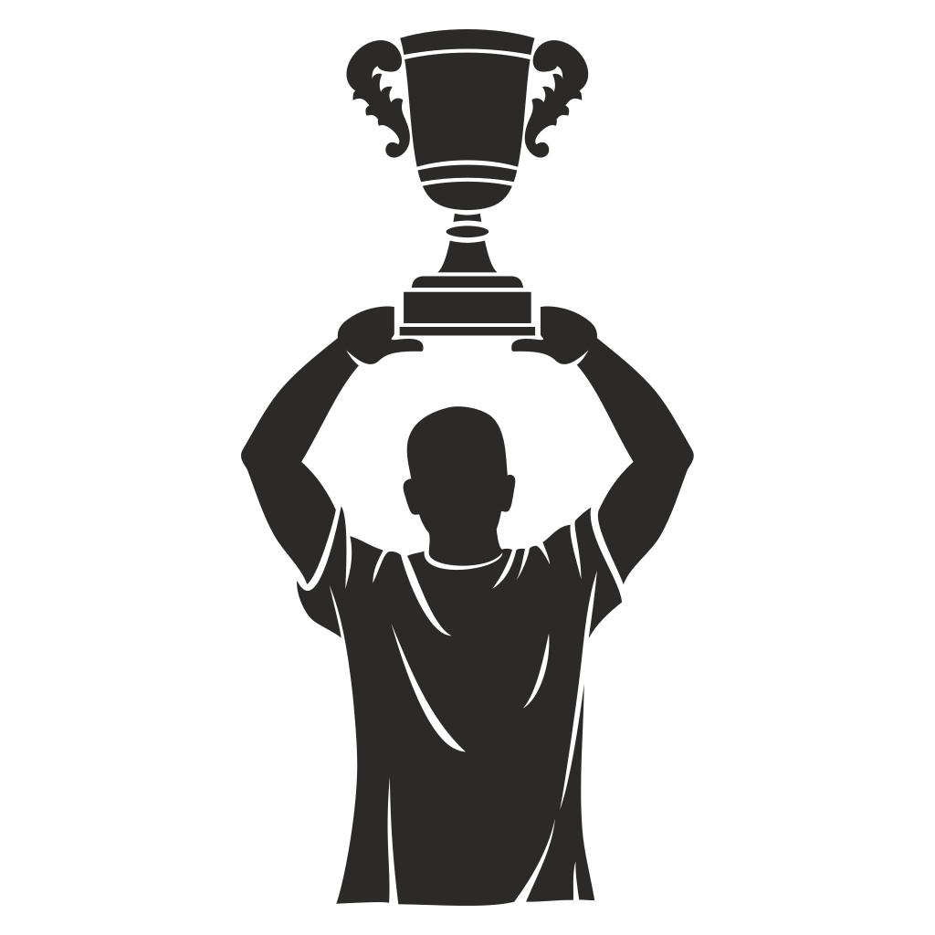 Champion lifts trophy in celebration of victory and achievement
