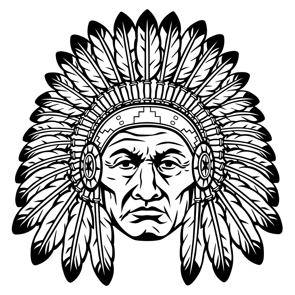 Traditional chief with feather headdress design for cutting