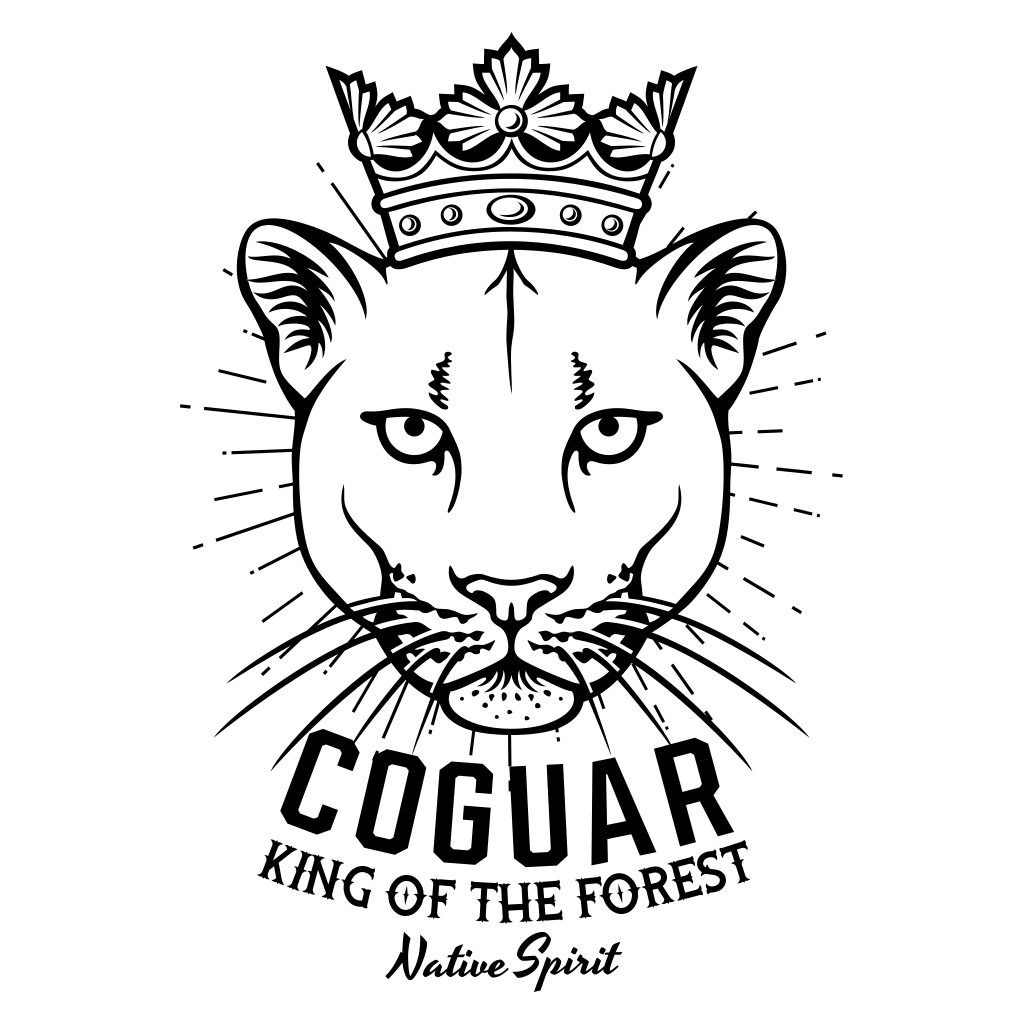 Intricate design featuring a regal cougar with a crown