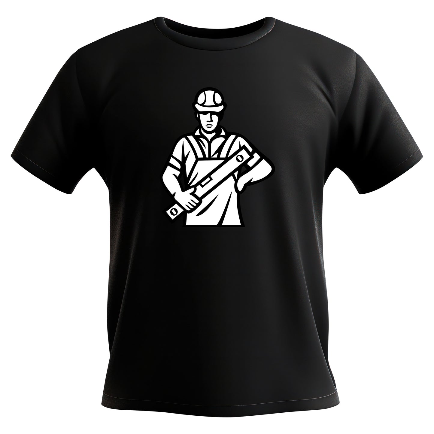 Construction worker with leveling tool in a dynamic pose