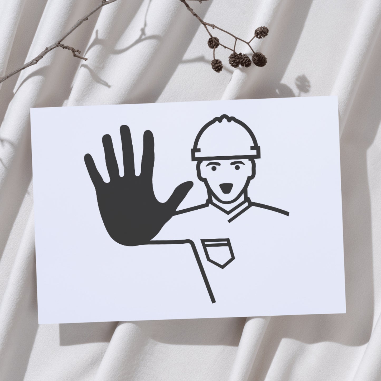 Construction worker displays stop gesture in vector art design