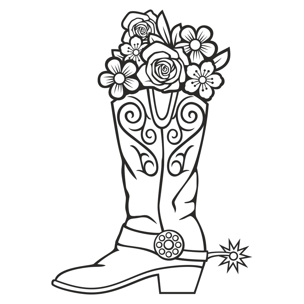 Stylish cowboy boots filled with blossoming flowers design