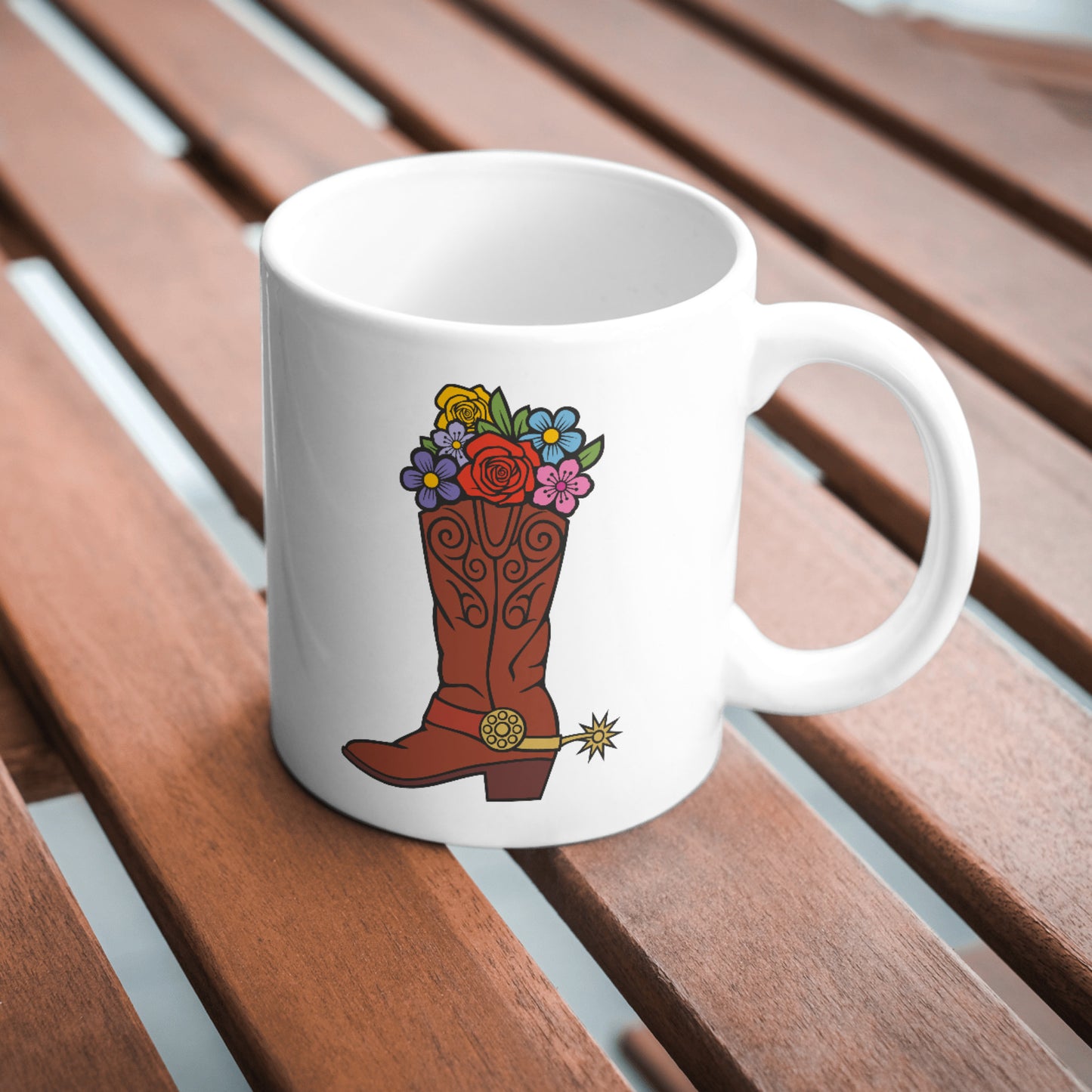 Colorful cowboy boots filled with blooming flowers design