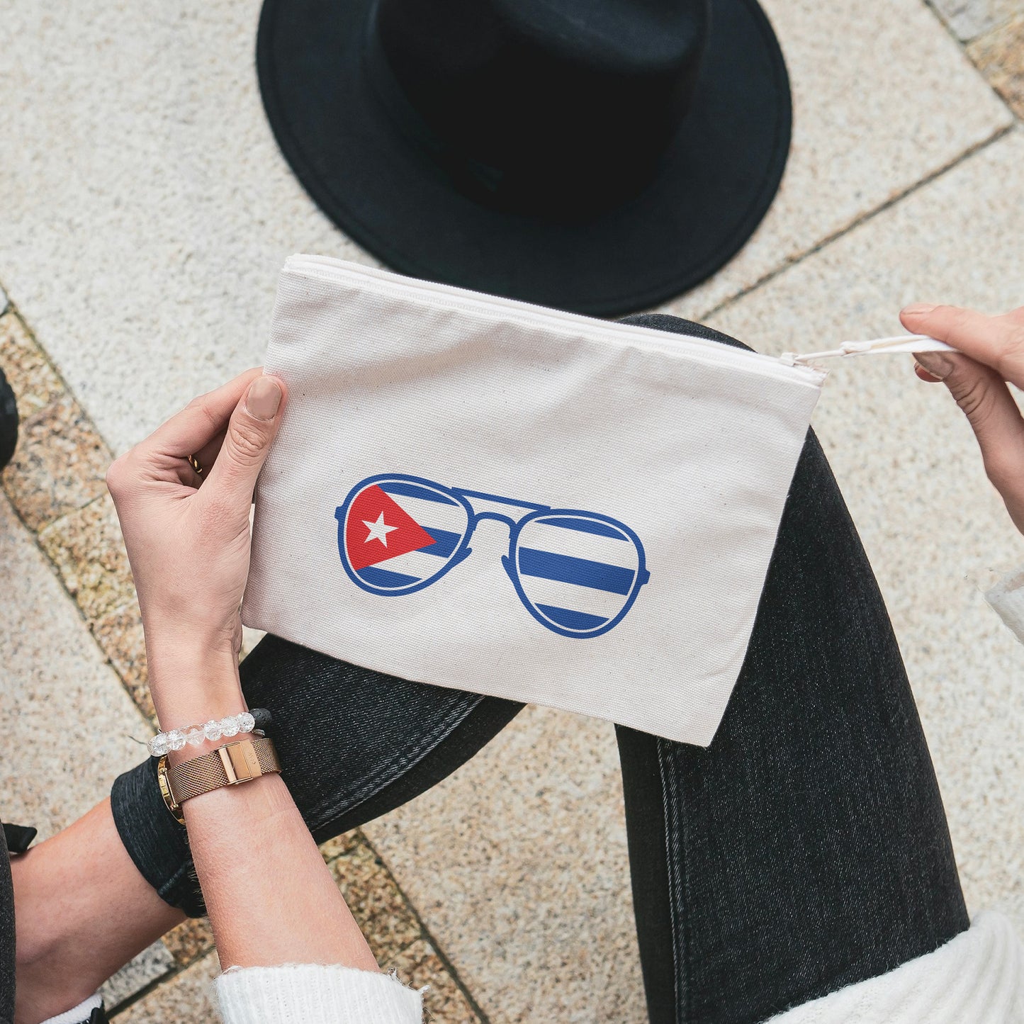 Design featuring Cuba flag in stylish sunglasses graphic