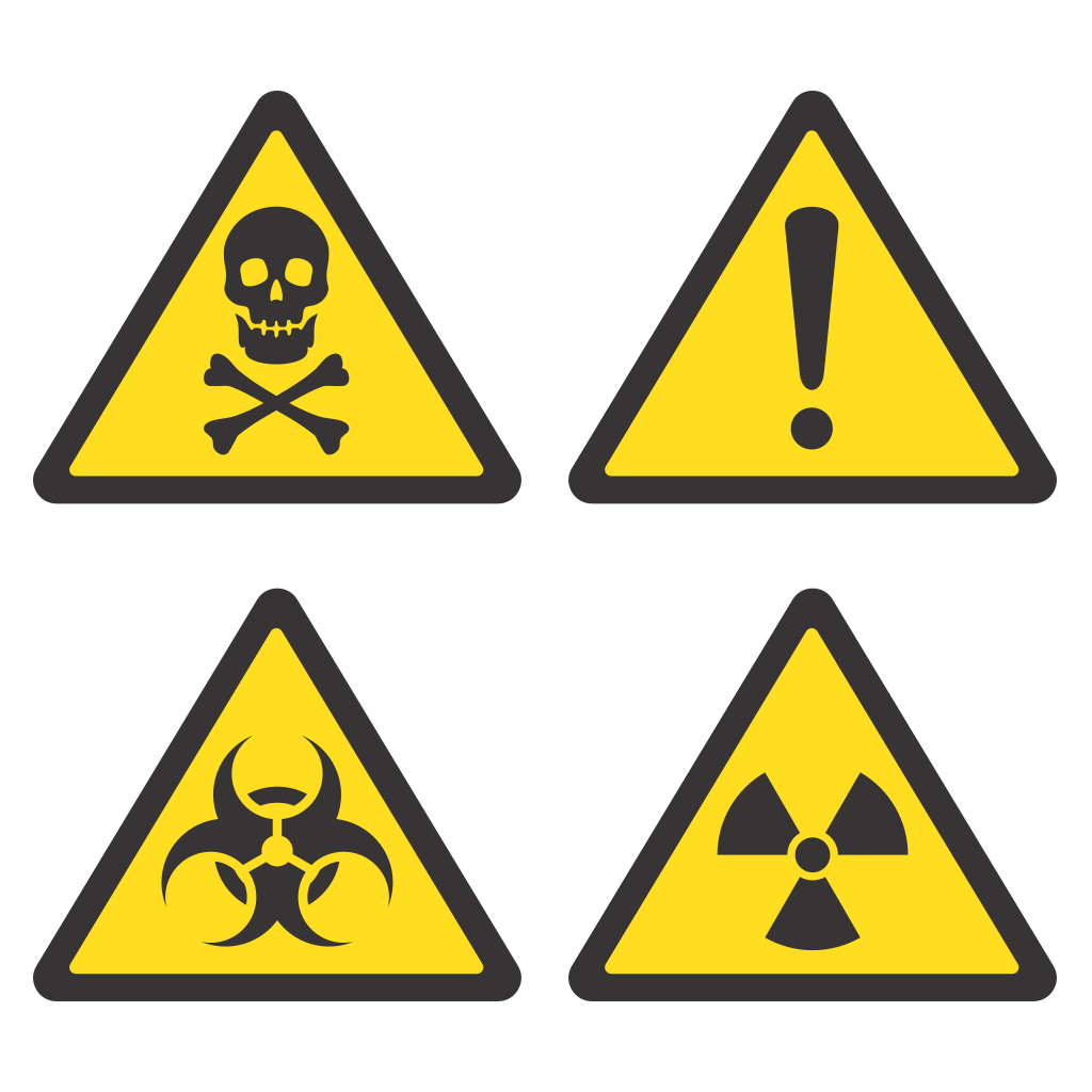 Vector danger signs for cutting machines in various designs