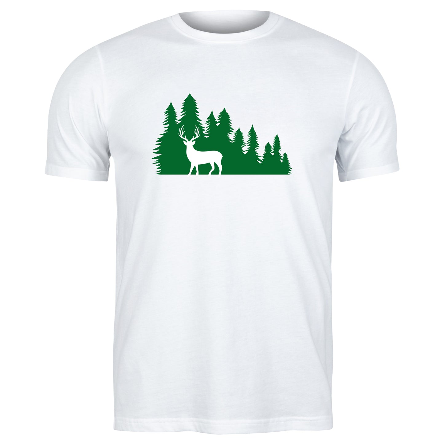 Layered silhouette of deer amidst dense forest scenery