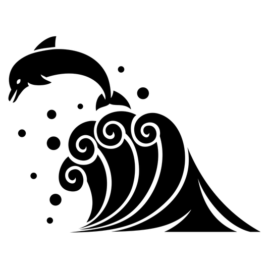 Joyful dolphin leaps above creative waves in stylish design