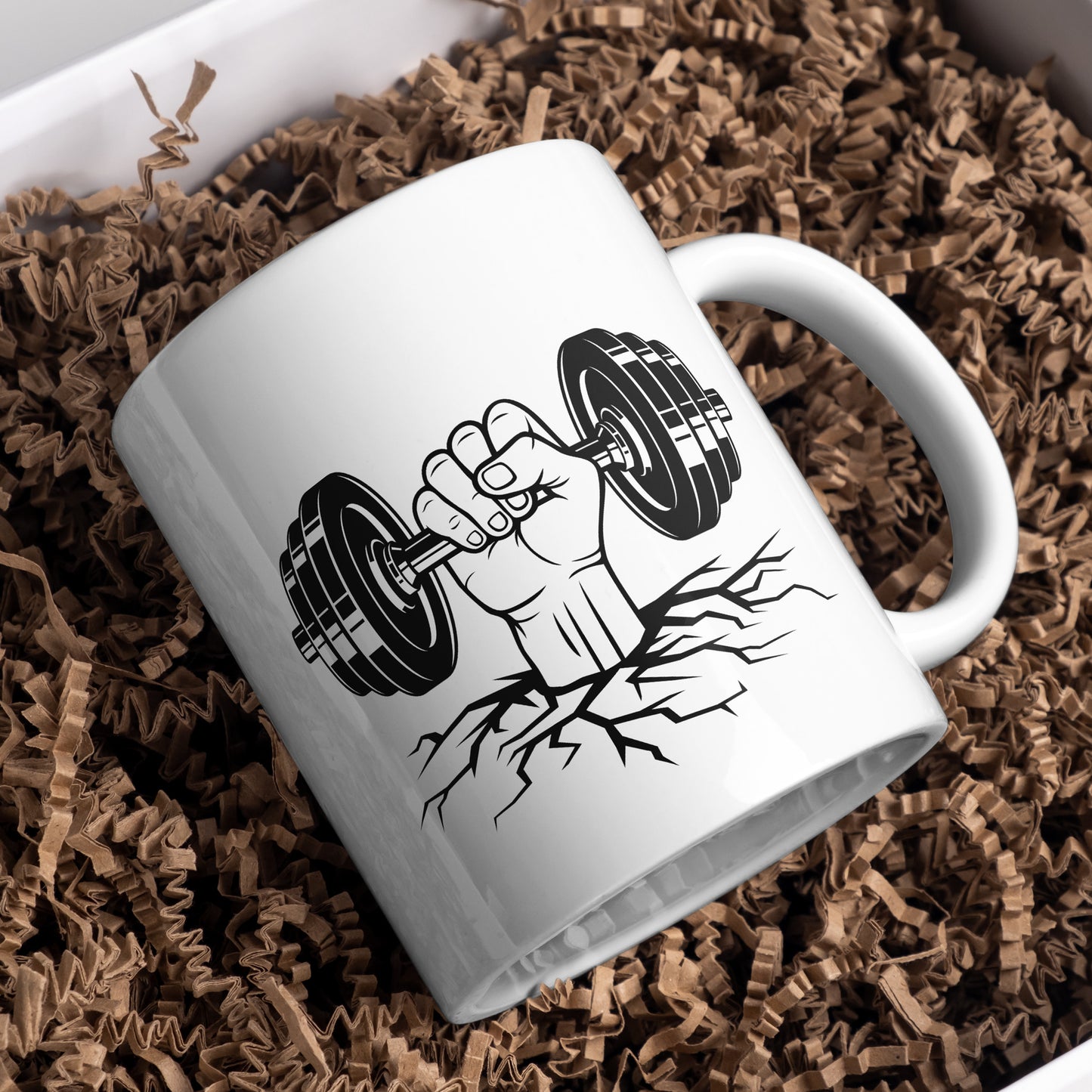 Strong hand lifting dumbbell breaking through ground