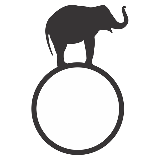 Creative elephant silhouette standing on a circular base