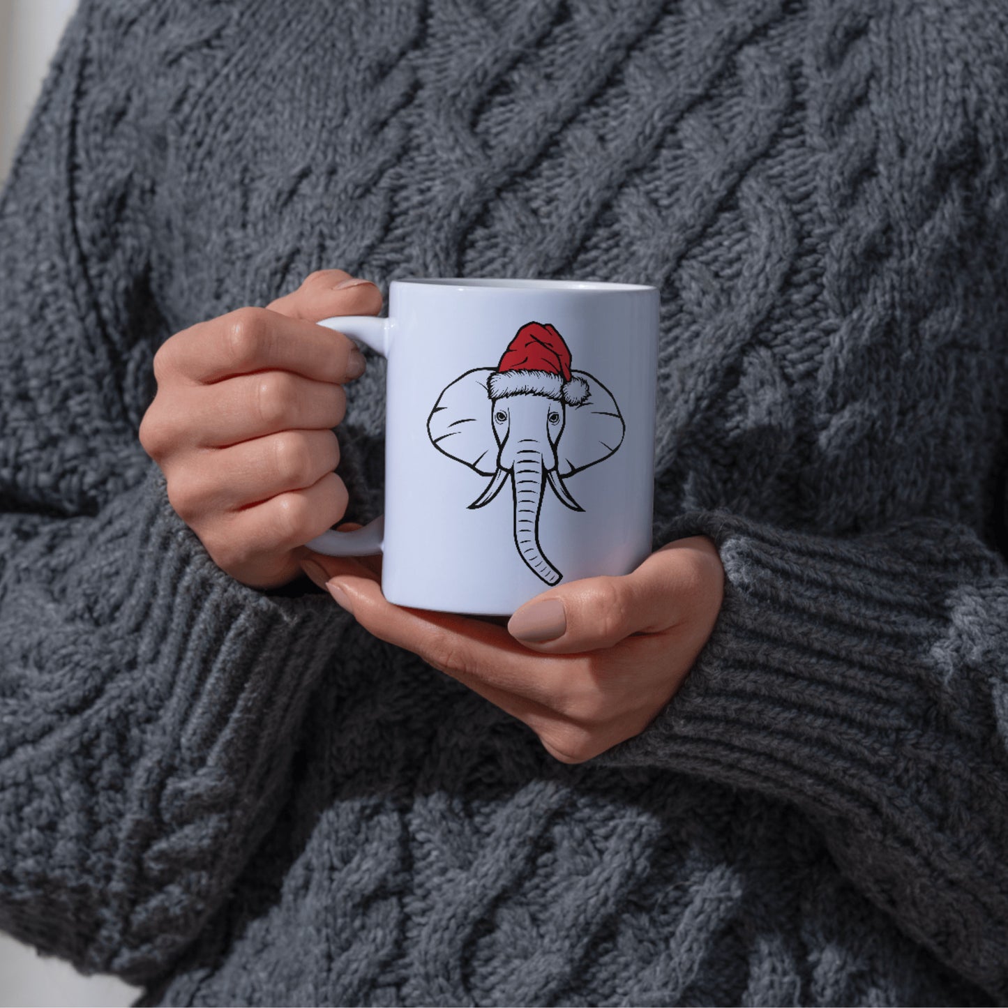 Festive elephant wearing a santa hat for holiday crafts