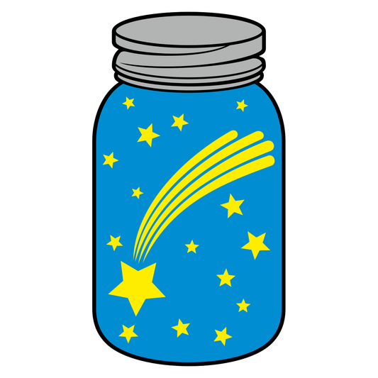 Shooting star captured in a magical jar for creativity