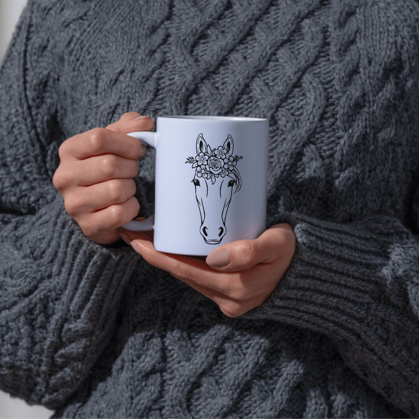 Floral elegance with a serene horse design for creative projects