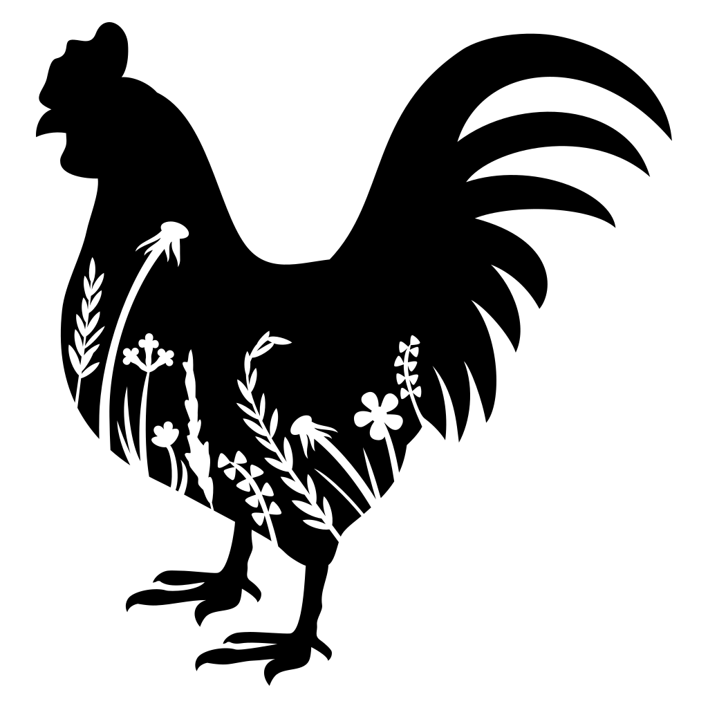 Unique floral silhouette of a rooster for creative crafts