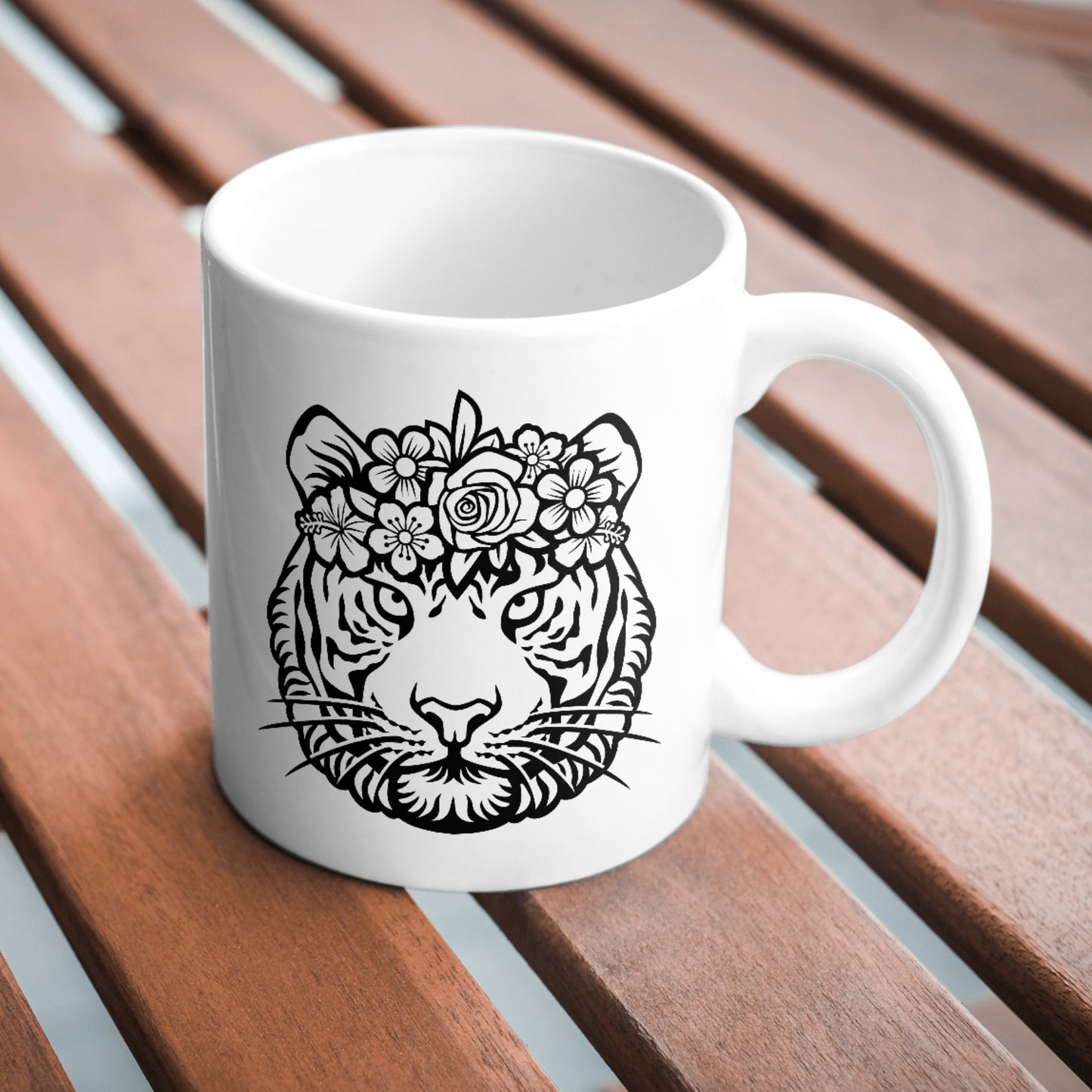 Floral adorned tiger head design for cutting machine projects