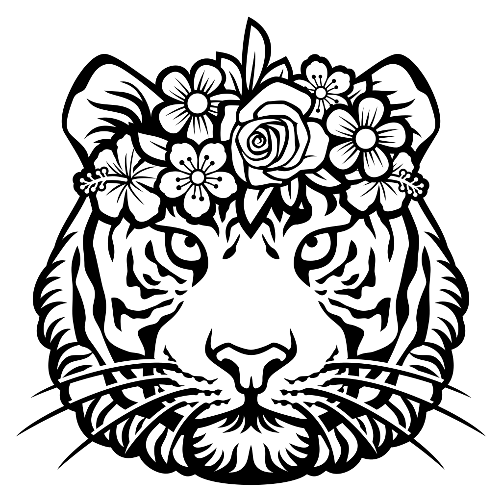 Floral adorned tiger head design for cutting machine projects