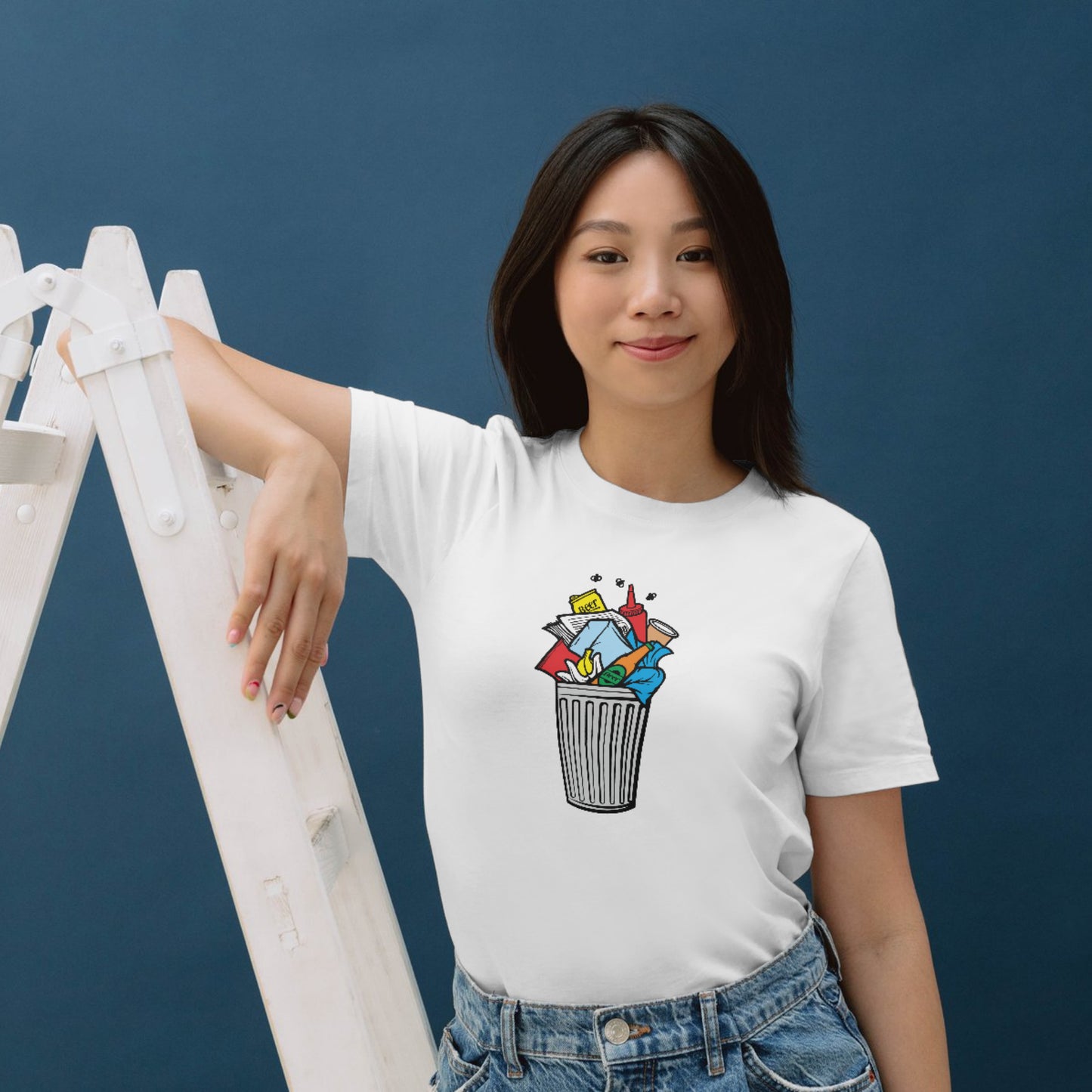 Creative trash design featuring a full rubbish bin for cutting