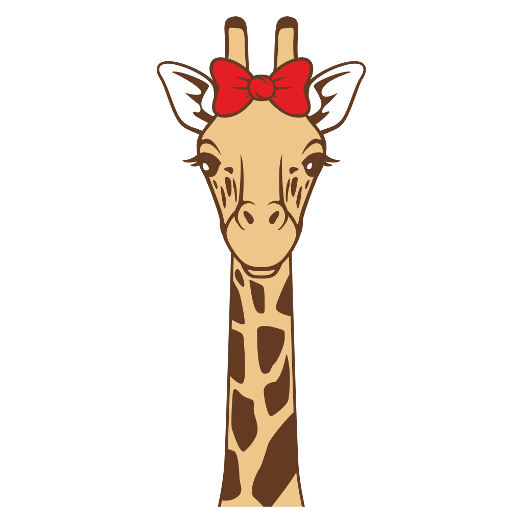 Cheerful giraffe design with a playful bow for crafting