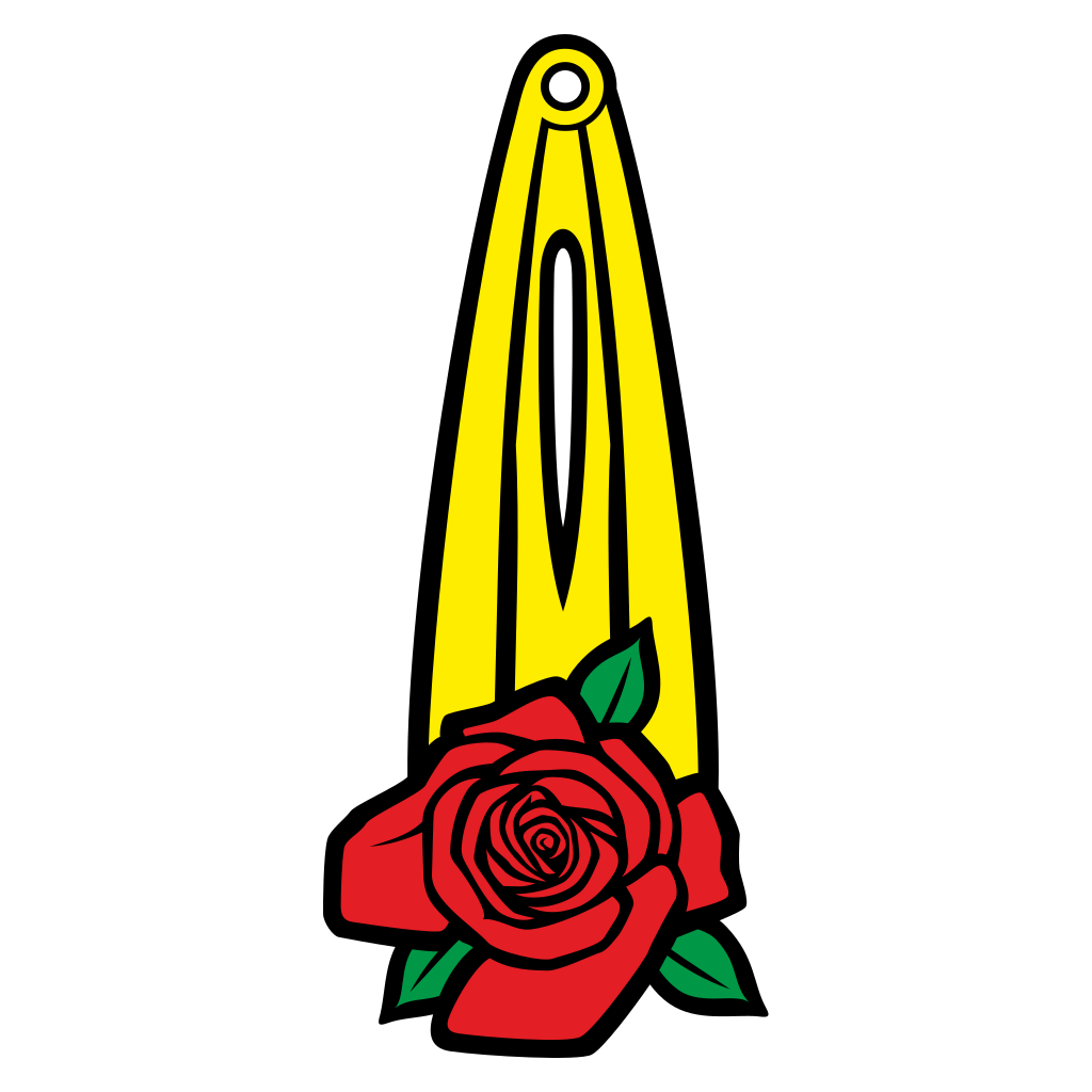 Unique hair clip design featuring a rose and bright colors