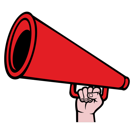 Creative hand holding a red megaphone for expression