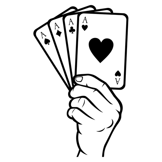 Creative hand holds four playing cards for fun activity