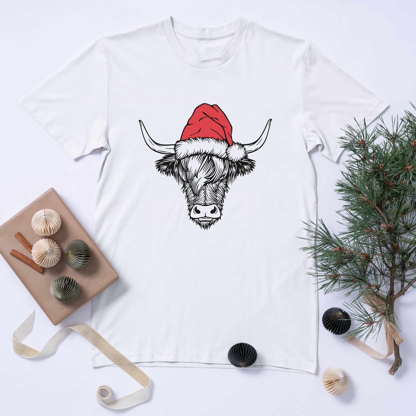 Highland cow with festive red hat for creative projects