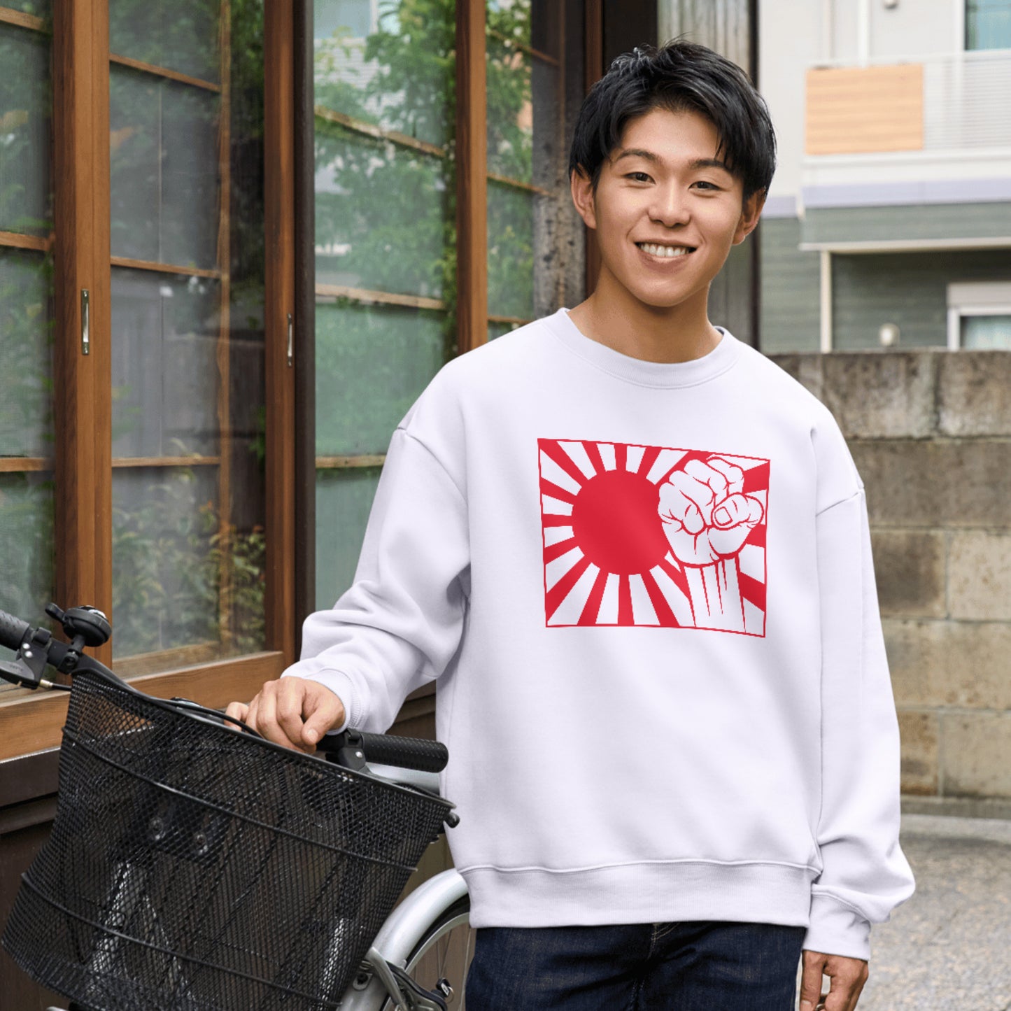 Creative Japan flag design featuring a raised fist for unity