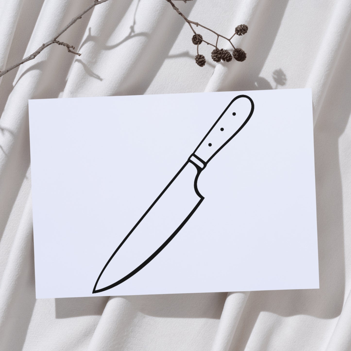 Stylish black and white kitchen knife graphic