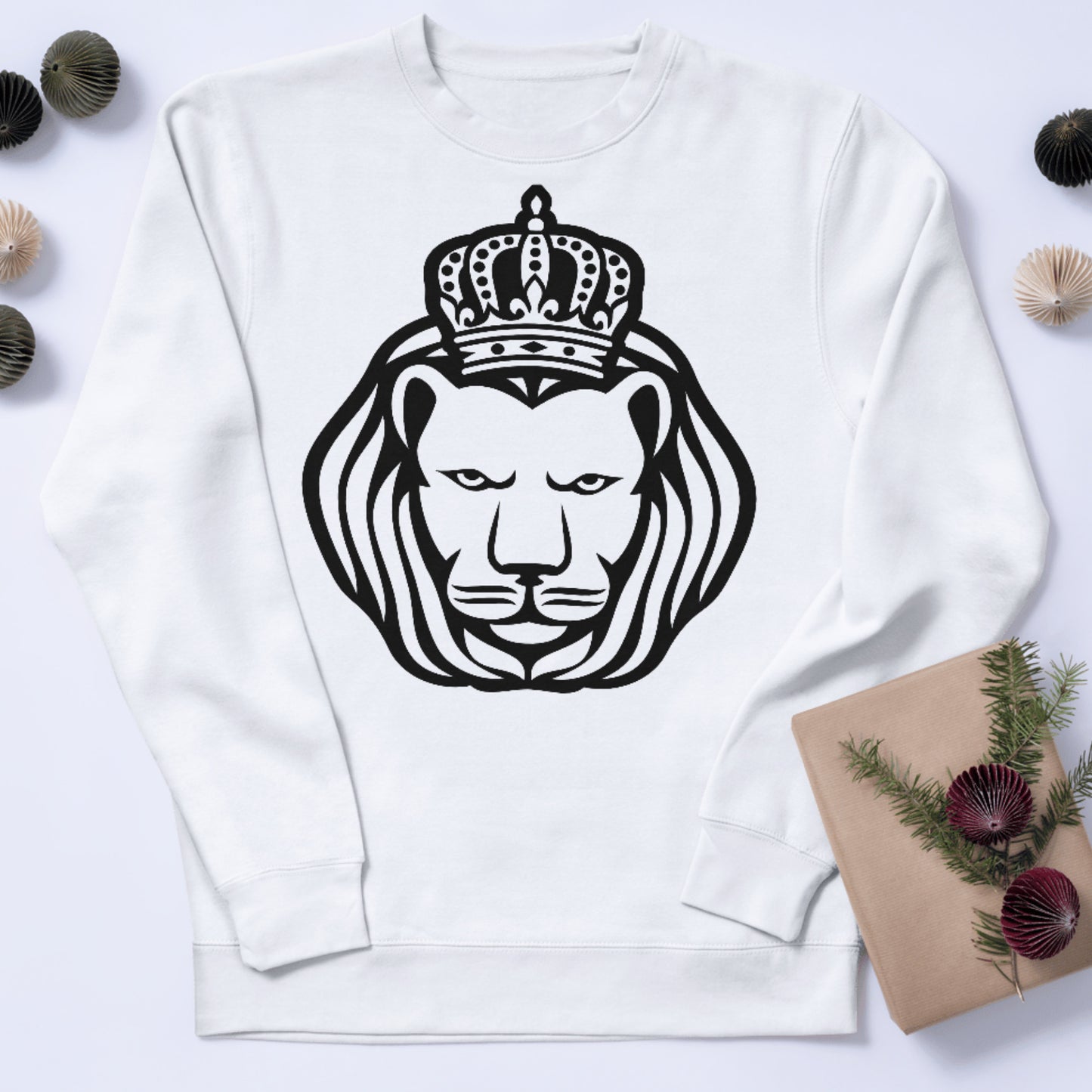 Majestic lion head with crown in elegant vector design