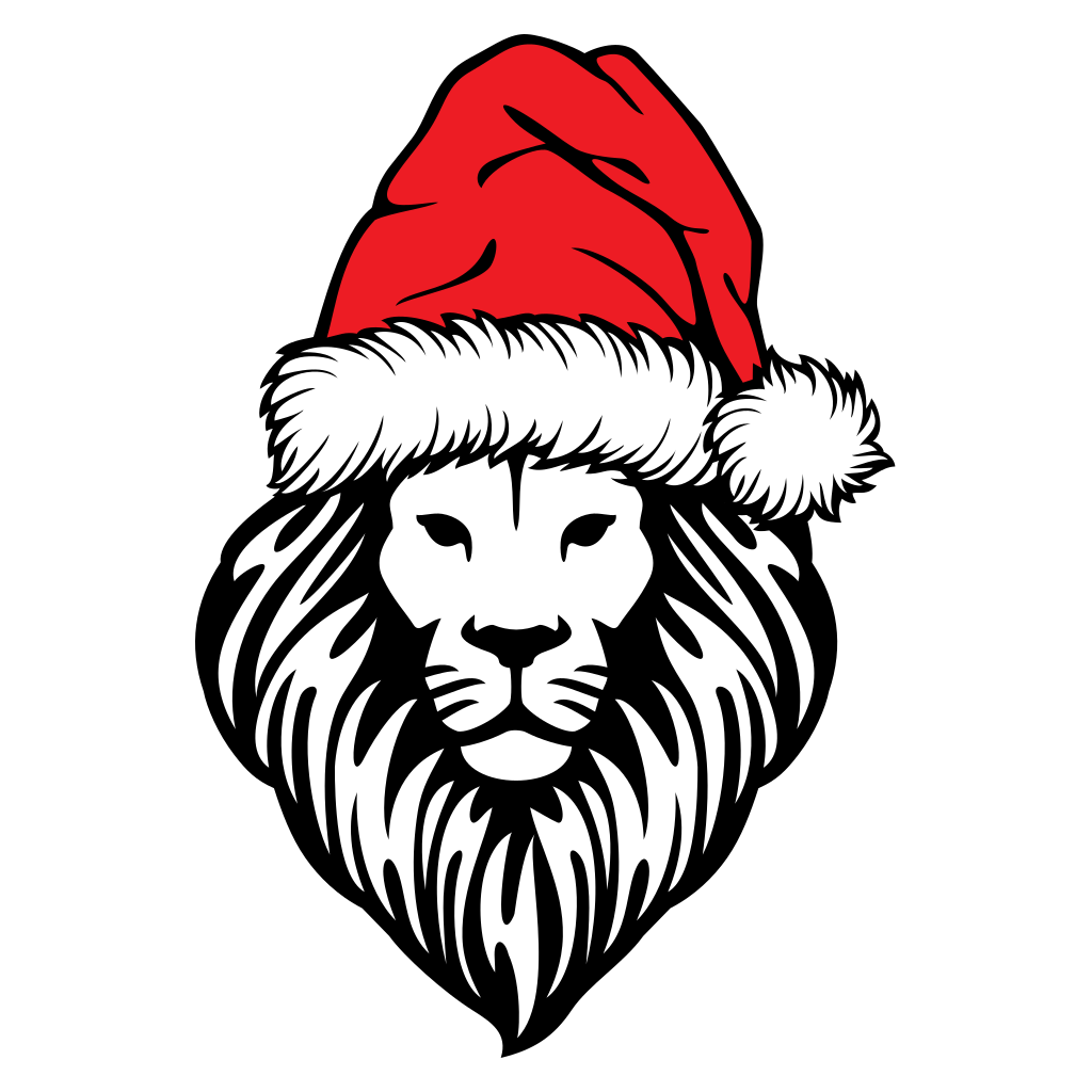Festive lion wearing Santa hat for creative projects