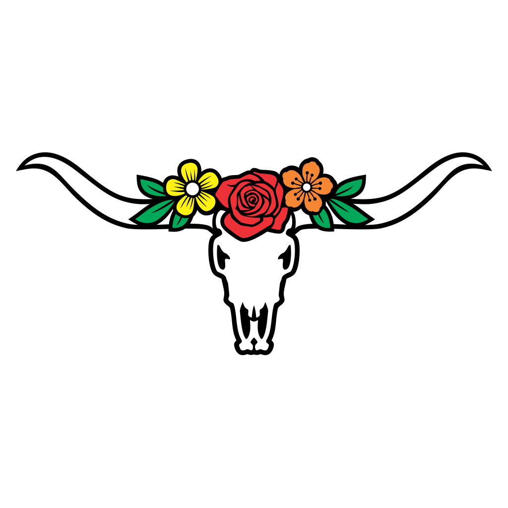 Longhorn skull with vibrant floral craft decor