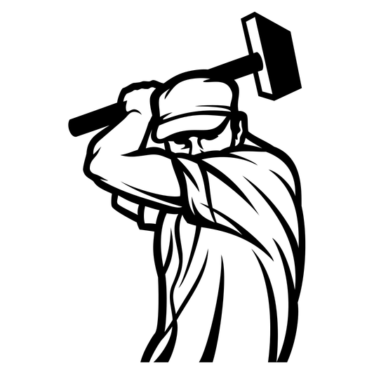 Craftsman prepares to strike with hammer for creative projects