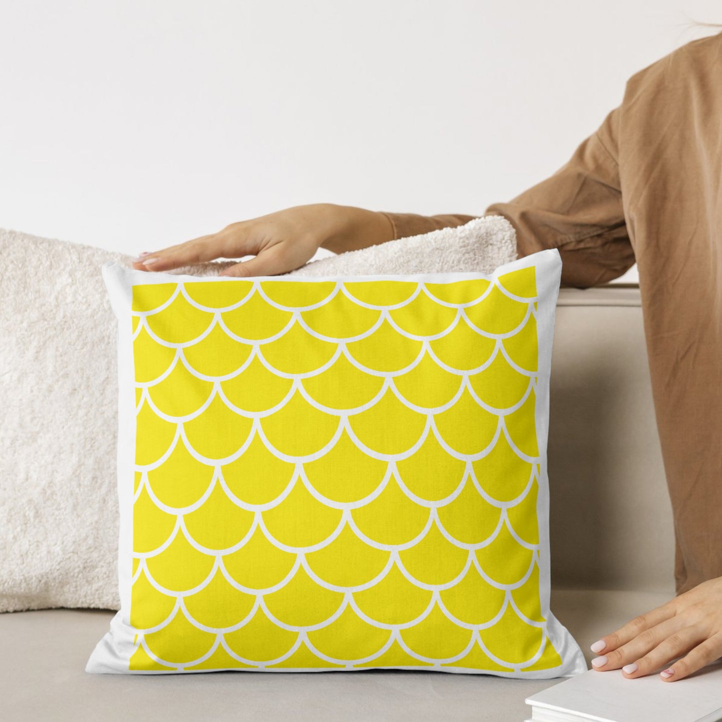 Whimsical mermaid seamless pattern in vibrant yellow tones