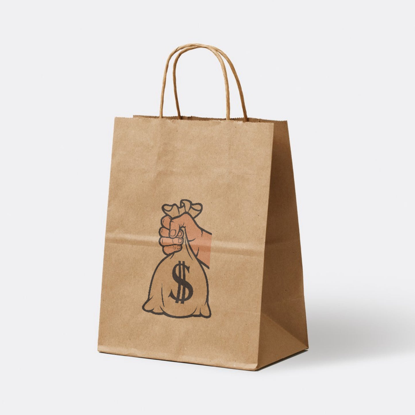 Creative vector art of a hand holding a money bag