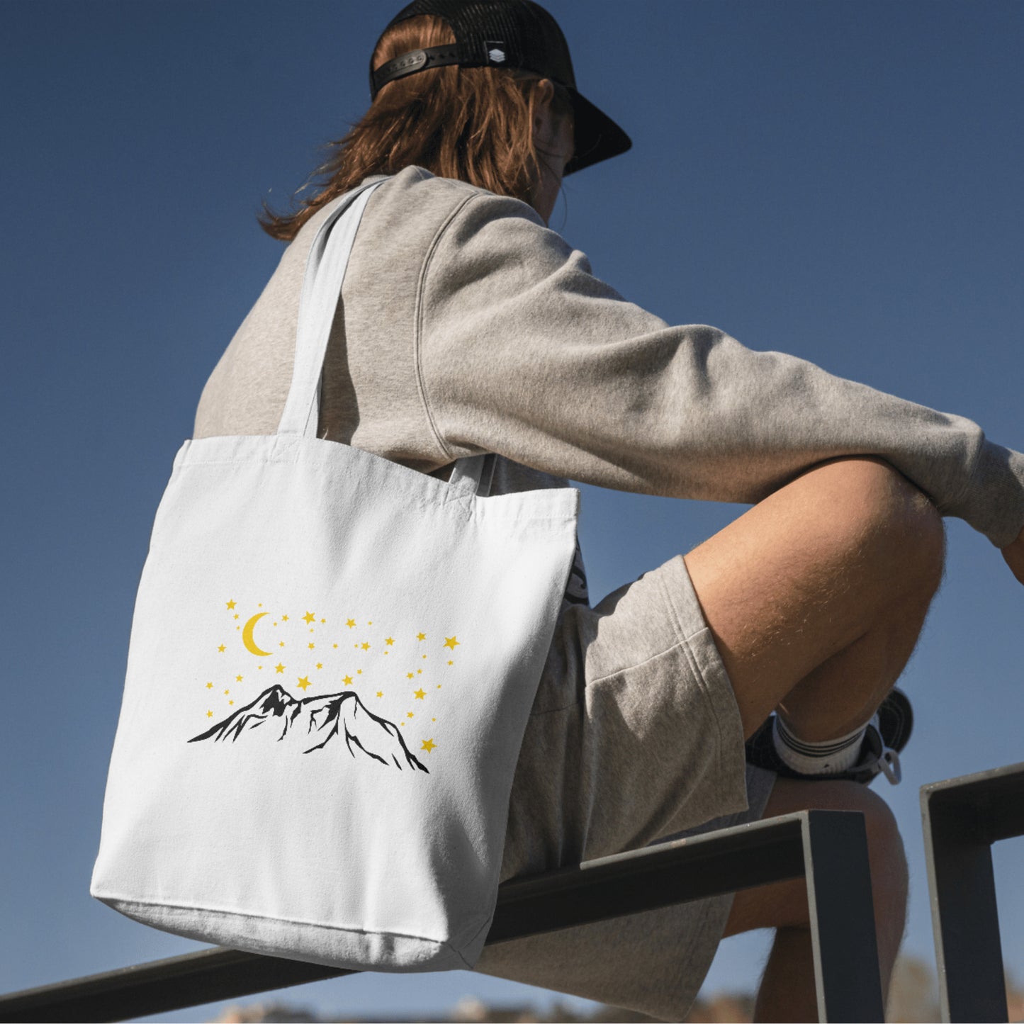 Mountain silhouette under a starry night sky design elements
