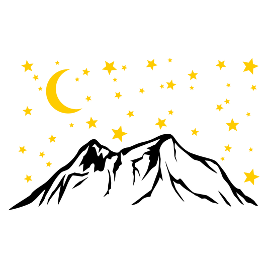 Mountain silhouette under a starry night sky design elements