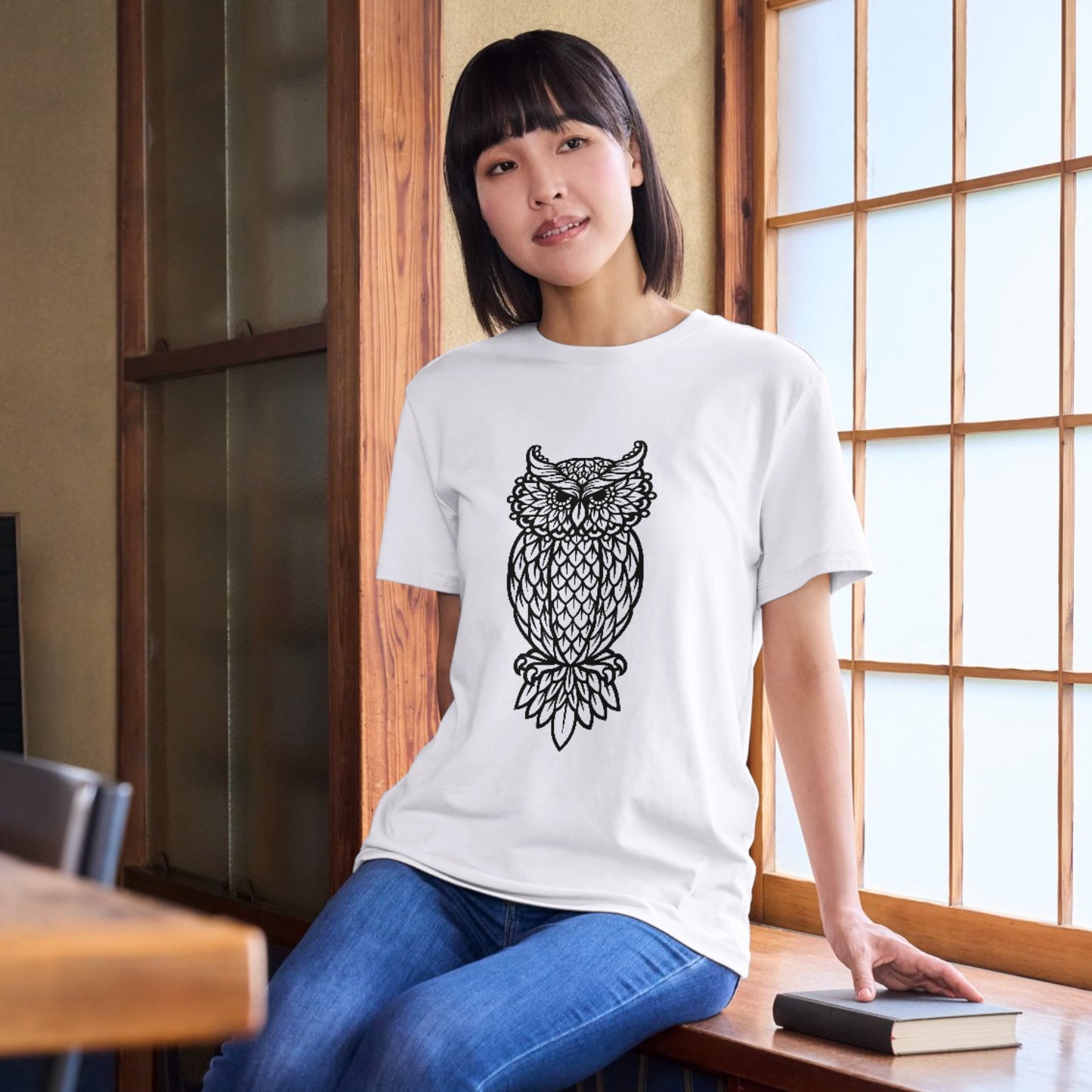 Elegant black and white owl design for cutting machines