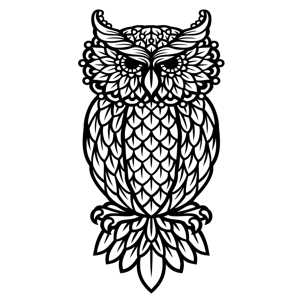 Elegant black and white owl design for cutting machines