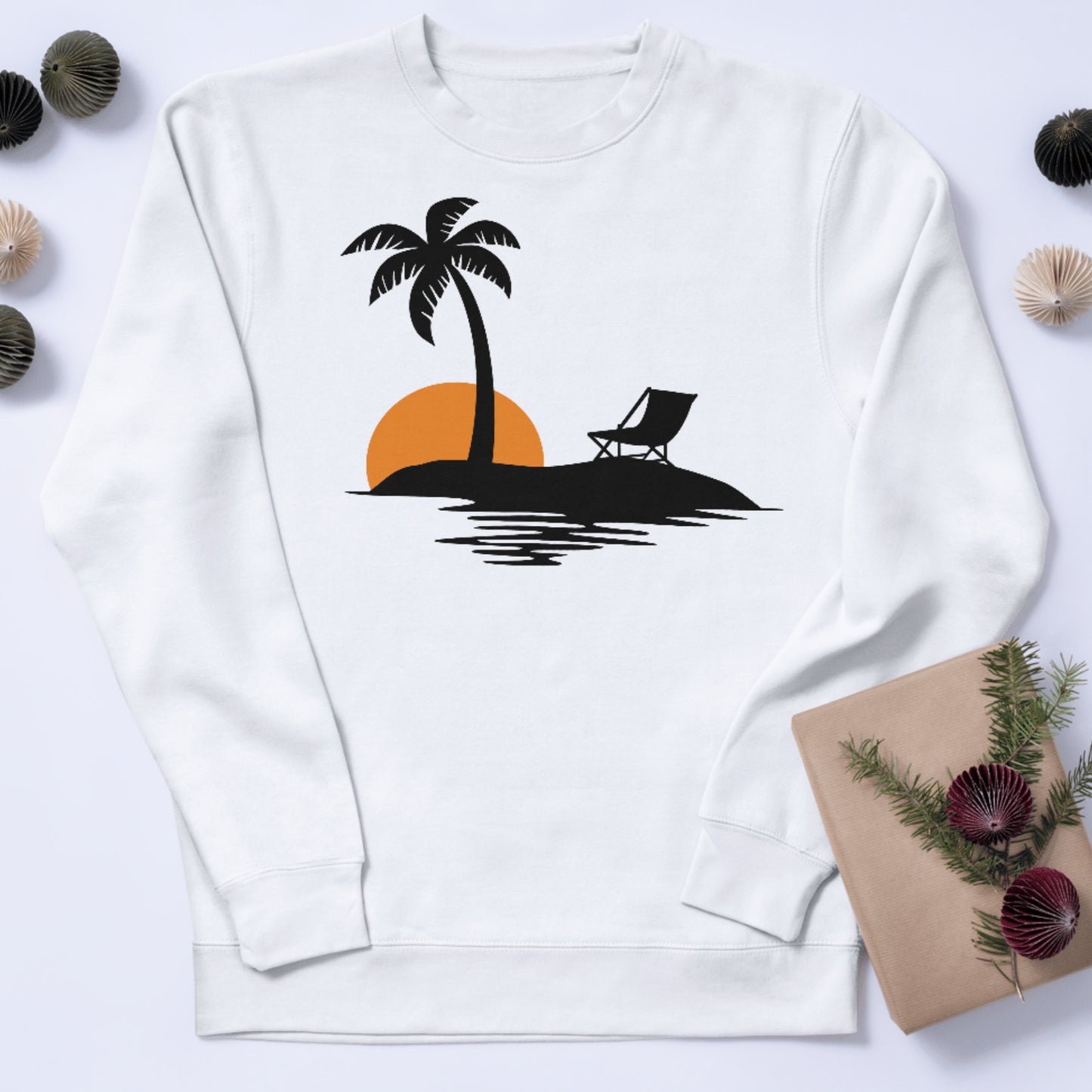Relaxing under palm trees at sunset color paradise