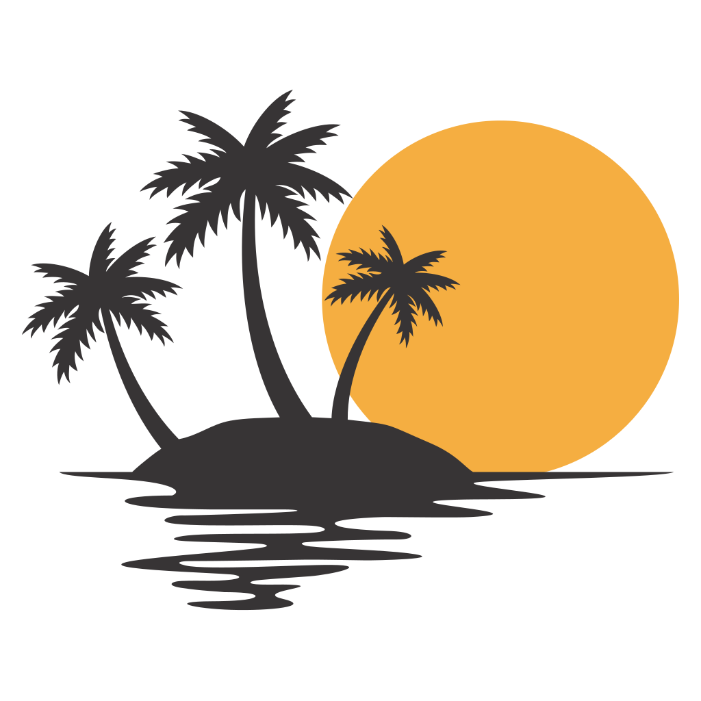 Vibrant palm tree silhouette against a warm sunset backdrop