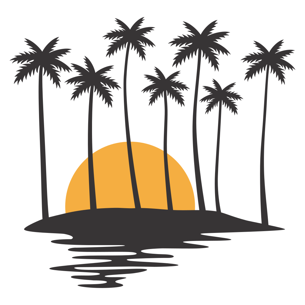 Beautiful sunset with palms and serene water reflections